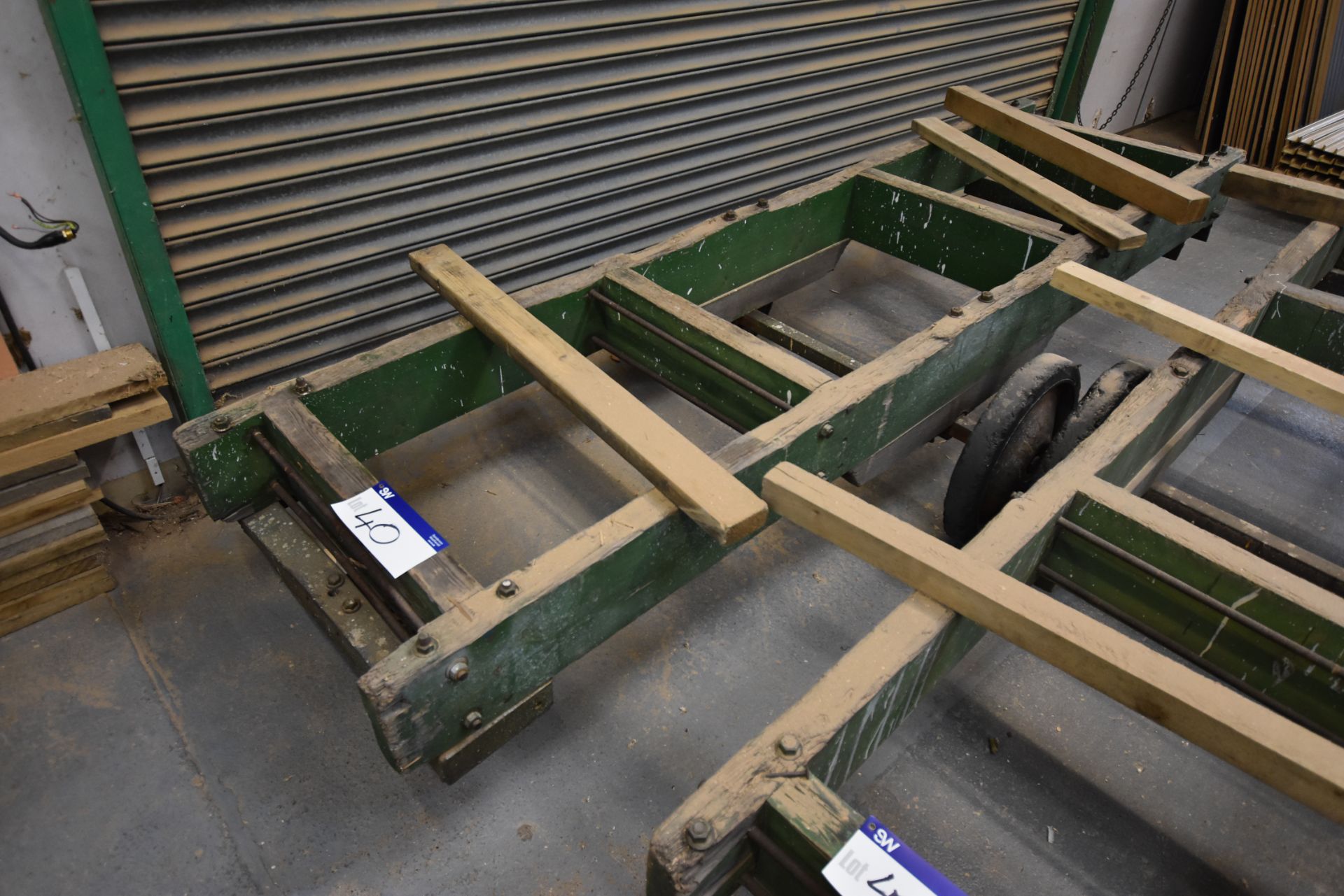 Timber Framed Trolley, approx. 800mm x 3.3m