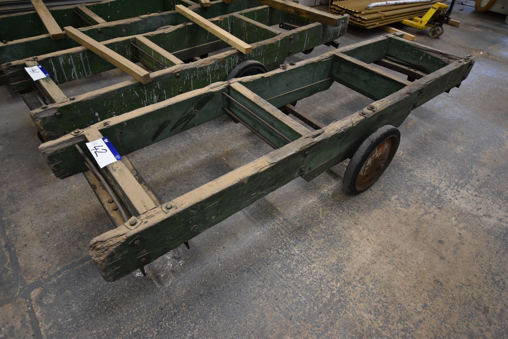 Timber Framed Trolley, approx. 800mm x 3.3m