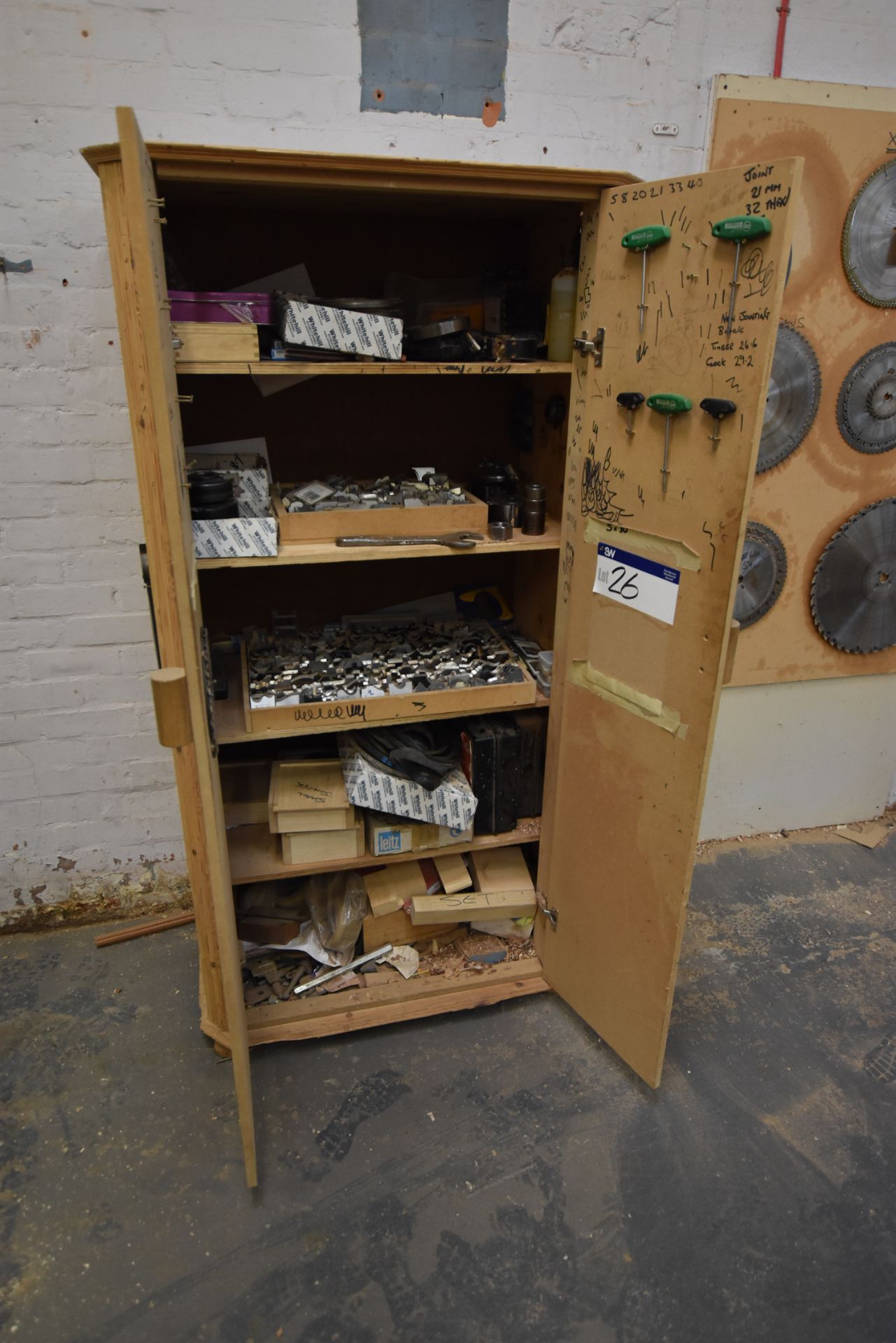 Double Door Wood Cabinet, with contents including - Image 2 of 5