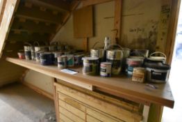 Assorted Paints, as set out on shelf (all contents