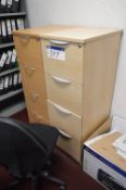 Two Light Oak Veneered Four Drawer Filing Cabinets