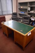 Wood Pedestal Desk, approx. 1.7m x 850mm, with two leather effect upholstered swivel armchairs