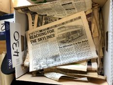 Box of Assorted Newspaper Cuttings & Other Bus Related Papers