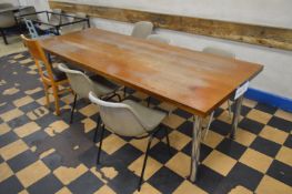 Oak Veneered Steel Framed Table, with six assorted chairs