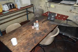 Contents of Canteen, including two microwaves, single door refrigerator, timber table, steel