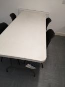 White Collapsible Table, with four plastic stackin