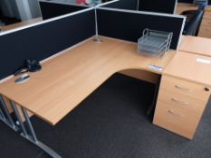 Light Oak Veneered Workstation, with pedestal, two