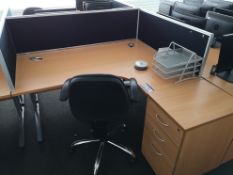 Light Oak Veneered Workstation, with pedestal, bla