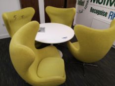 White Circular Table, with four light green fabric