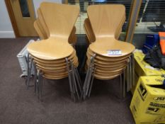 18 Light Oak Veneered Metal Framed Stacking Chairs