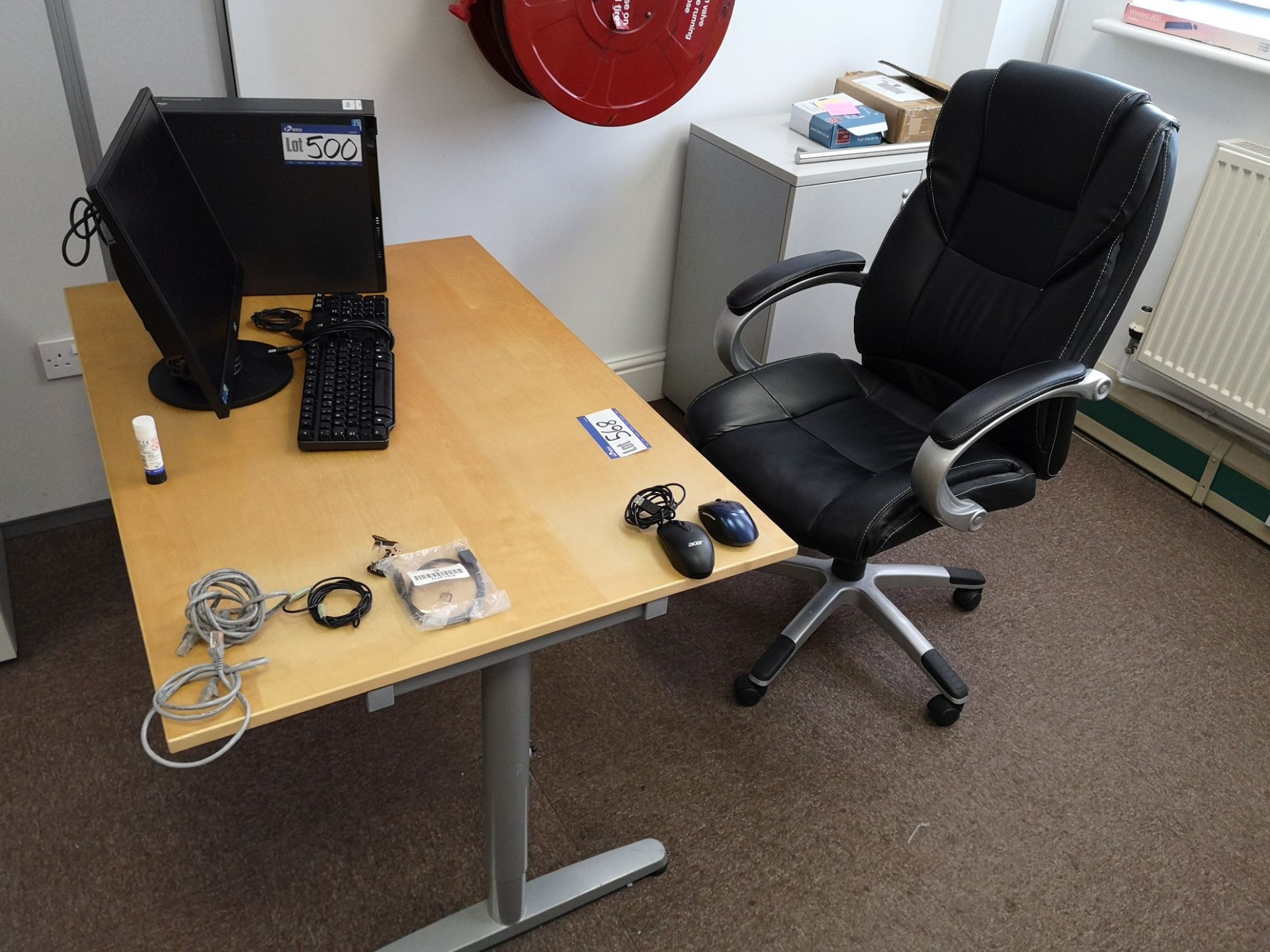 Light Oak Veneered Workstation, with two grey mela