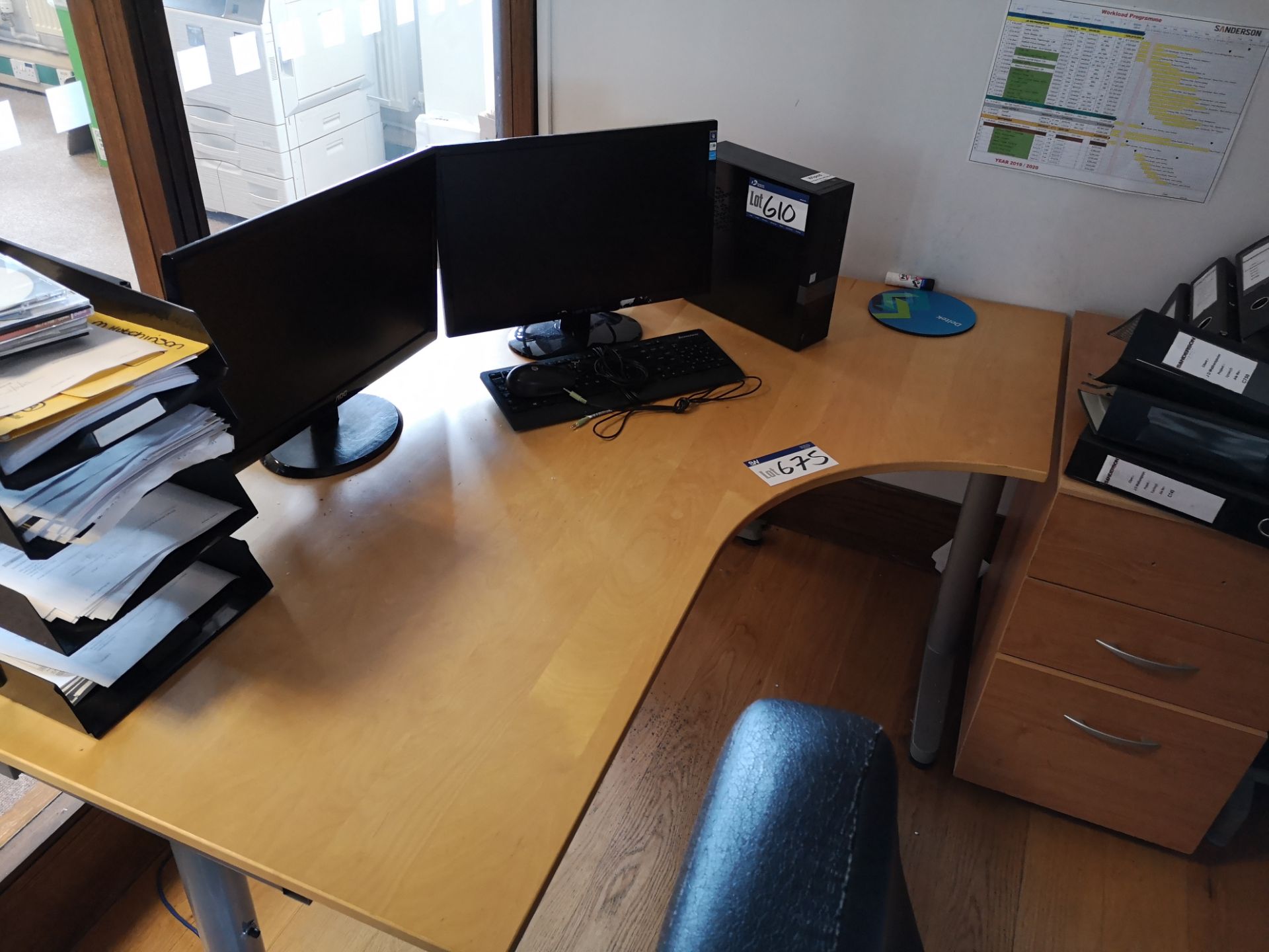 Light Oak Veneered Workstation, with three drawer