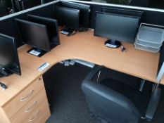 Light Oak Veneered Workstation, with pedestal, bla