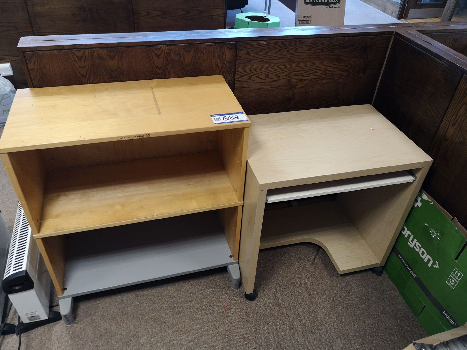 Light Oak Veneered Two Tier Shelving Unit, with li