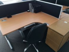 Light Oak Veneered Workstation, with pedestal, two