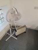 Two Oscillating Floor Standing Fans & Heater (on f