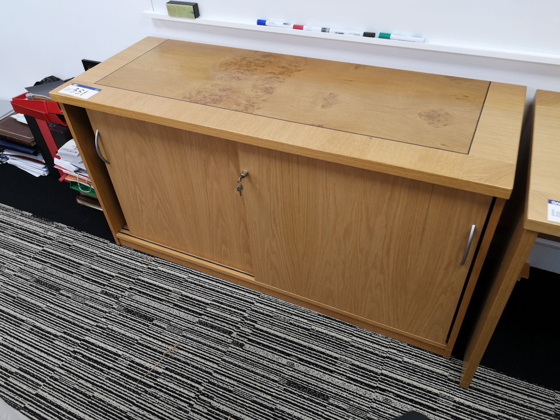 Walnut Inlaid Sliding Door Two Tier Side Cabinet (