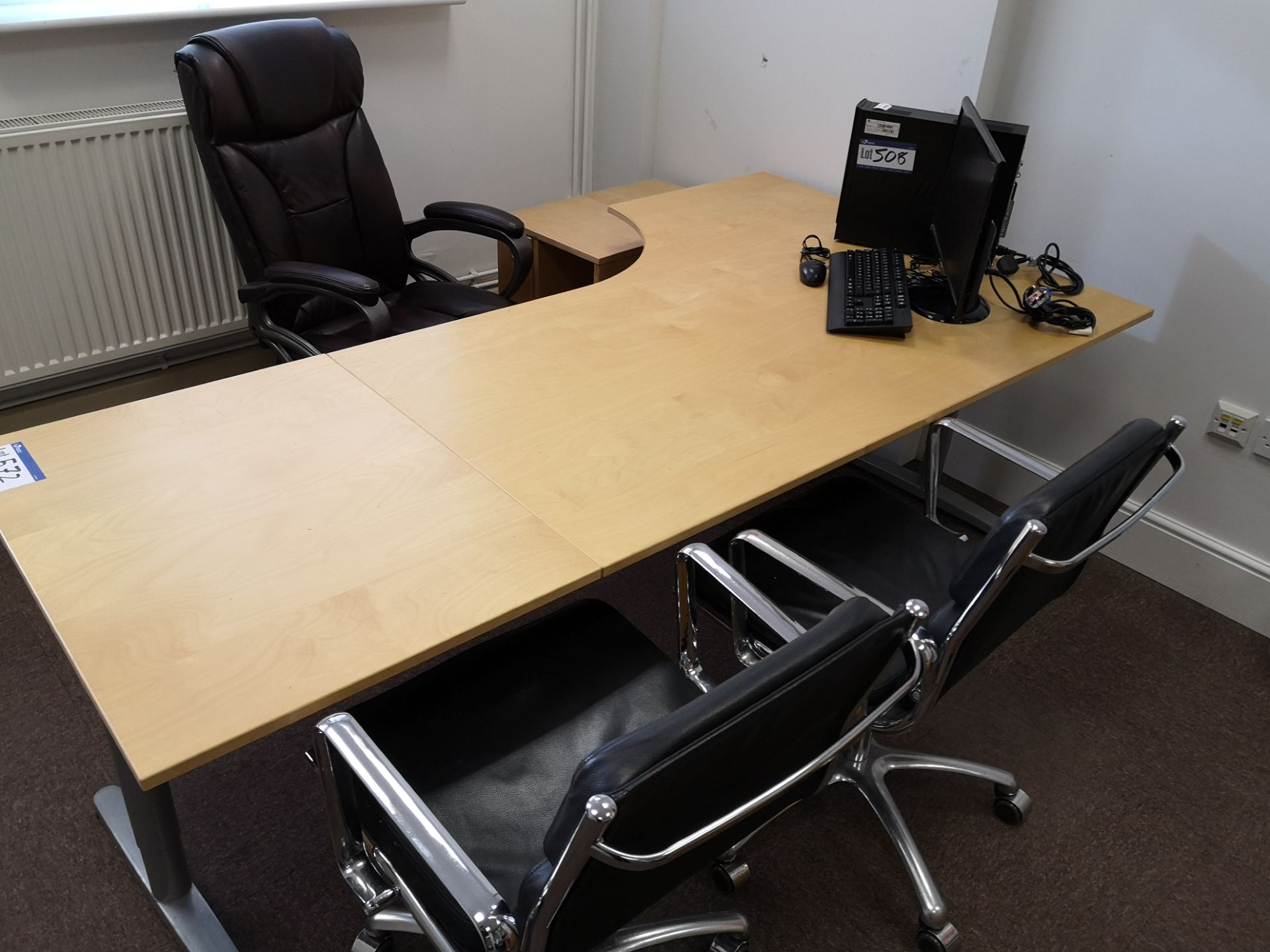 Light Oak Veneered Shaped Workstation, with comput - Image 2 of 3