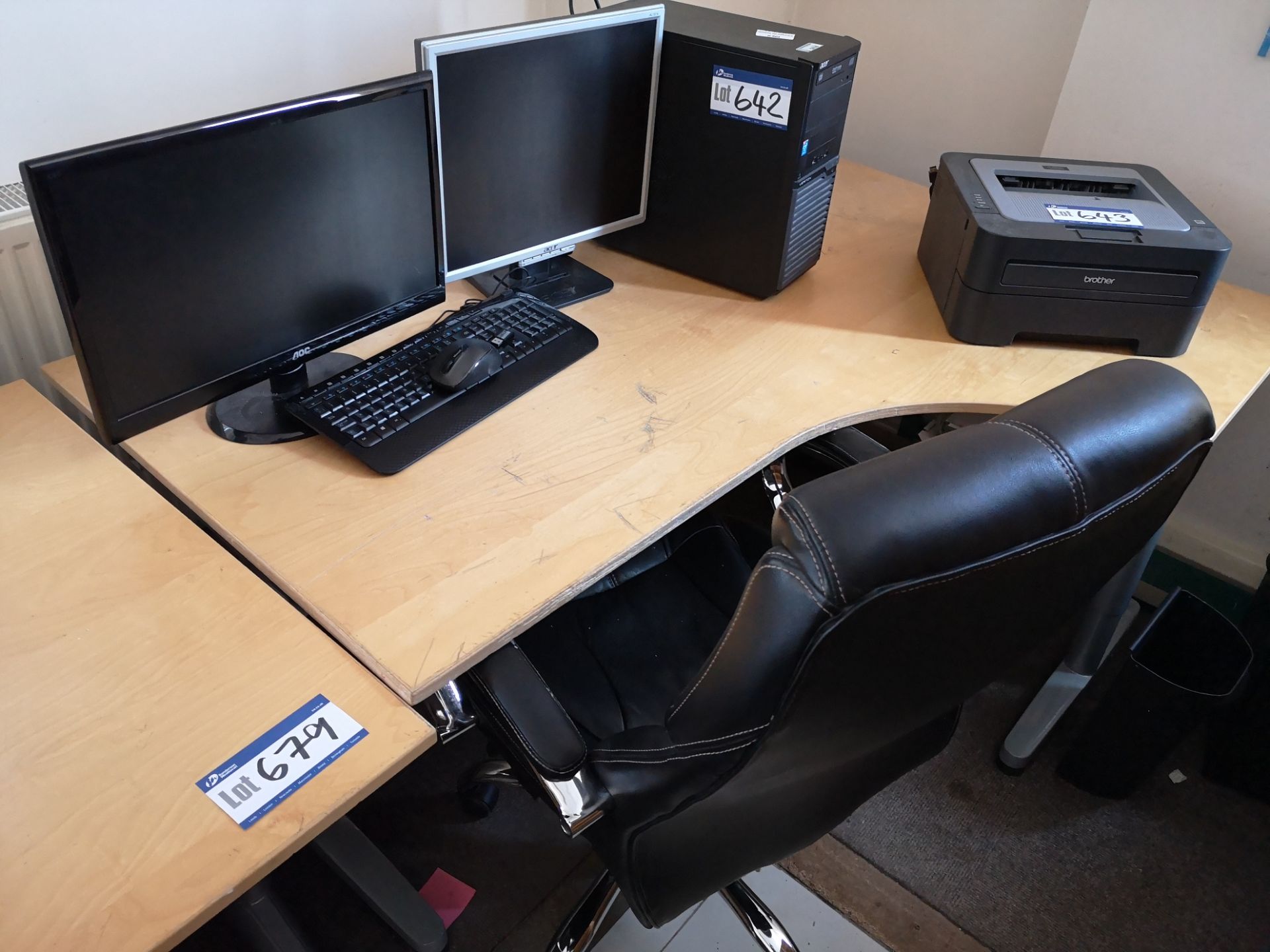 Two Light Oak Veneered Workstations, with three dr