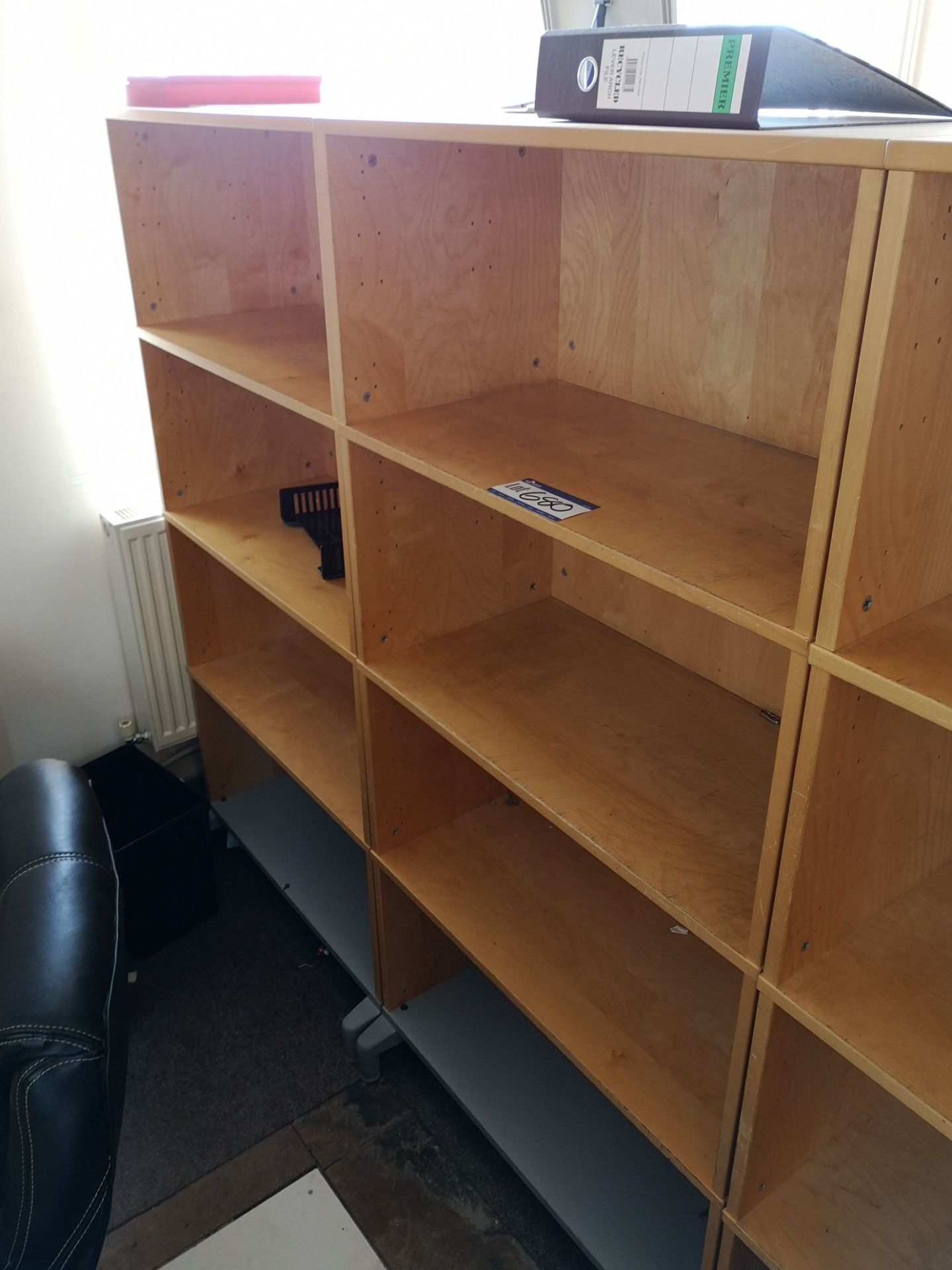 Three Light Oak Veneered Four Tier Shelving Units