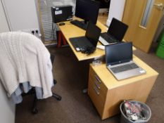 Light Oak Veneered Workstation, with three drawer