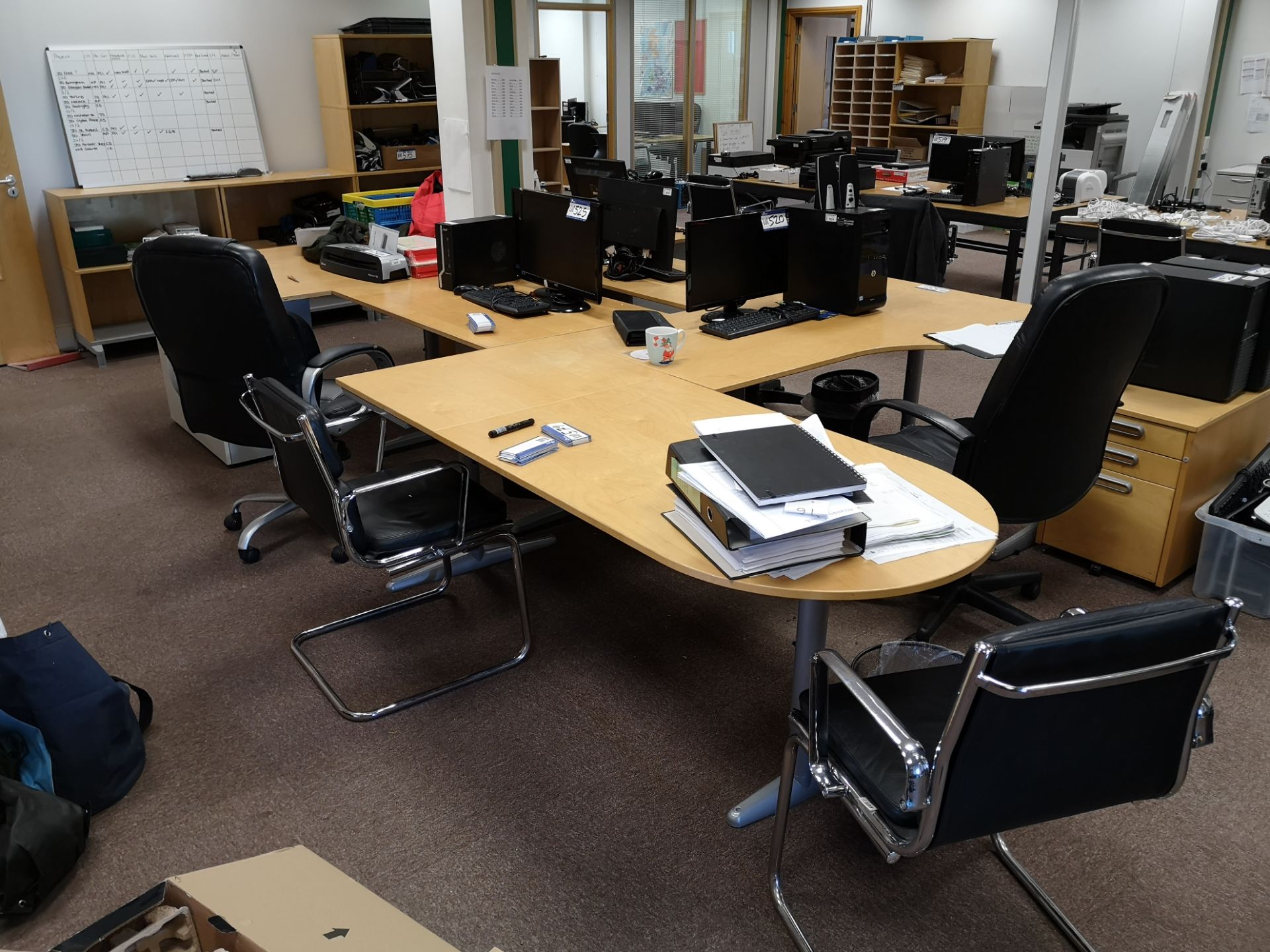 Light Oak Veneered Shaped Workstation, with light