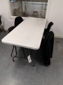 White Collapsible Table, with four plastic stackin