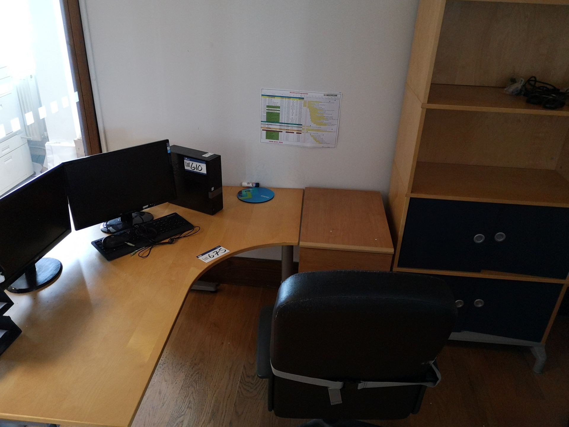 Light Oak Veneered Workstation, with three drawer - Image 3 of 4