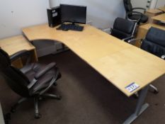 Light Oak Veneered Shaped Workstation, with comput