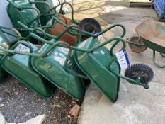 Three Steel Wheelbarrows (two green and one black)