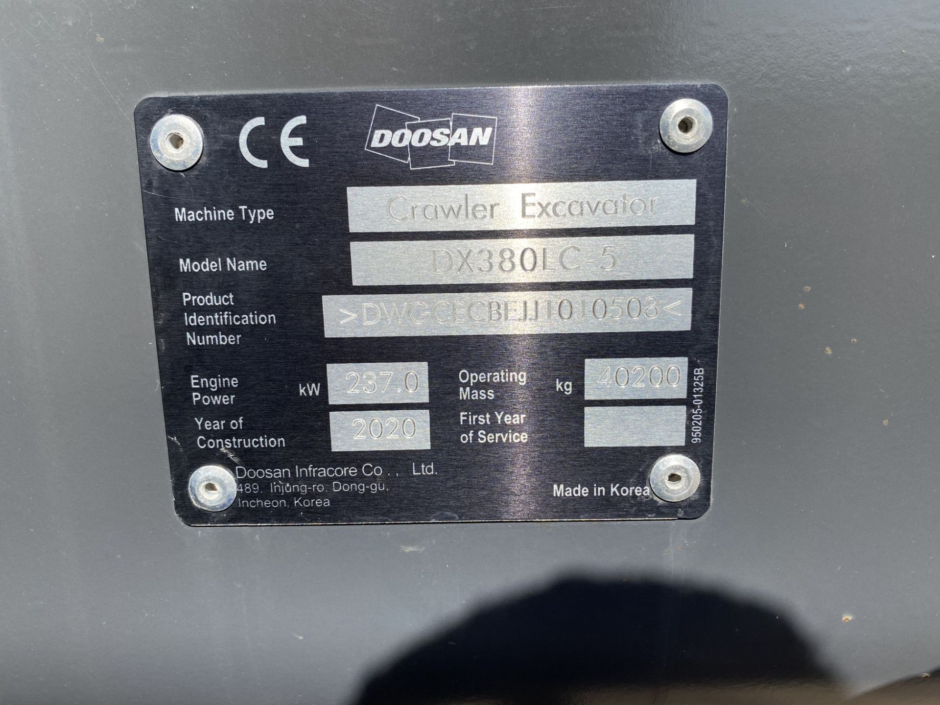 Doosan DX380LC-5 CRAWLER EXCAVATOR, PIN. DWGCECBEJ - Image 7 of 7