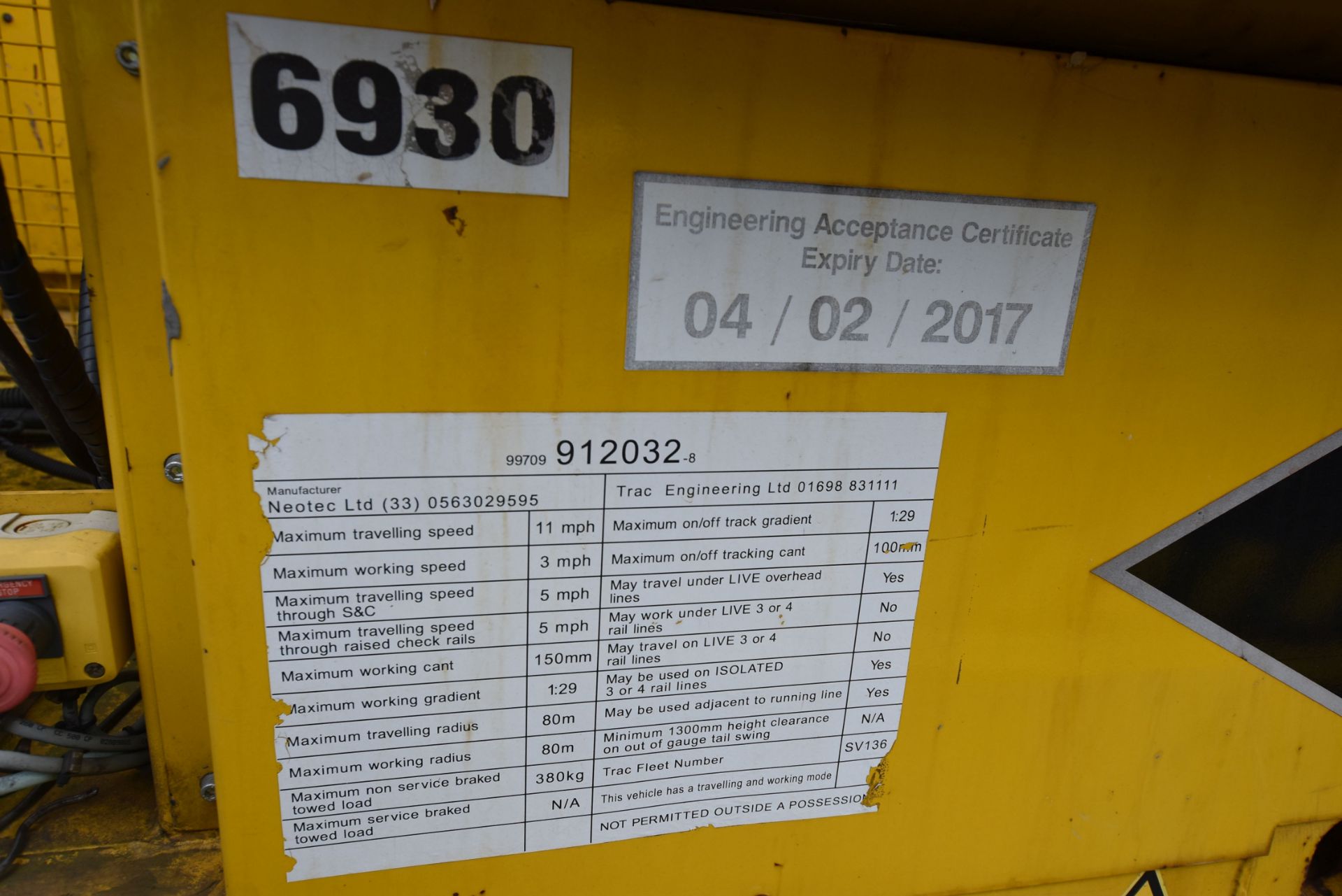 Neotec ELAN 00B.UK TRACK MOUNTED RAIL TWIN MEWP, serial no. ELA.09.197. ...