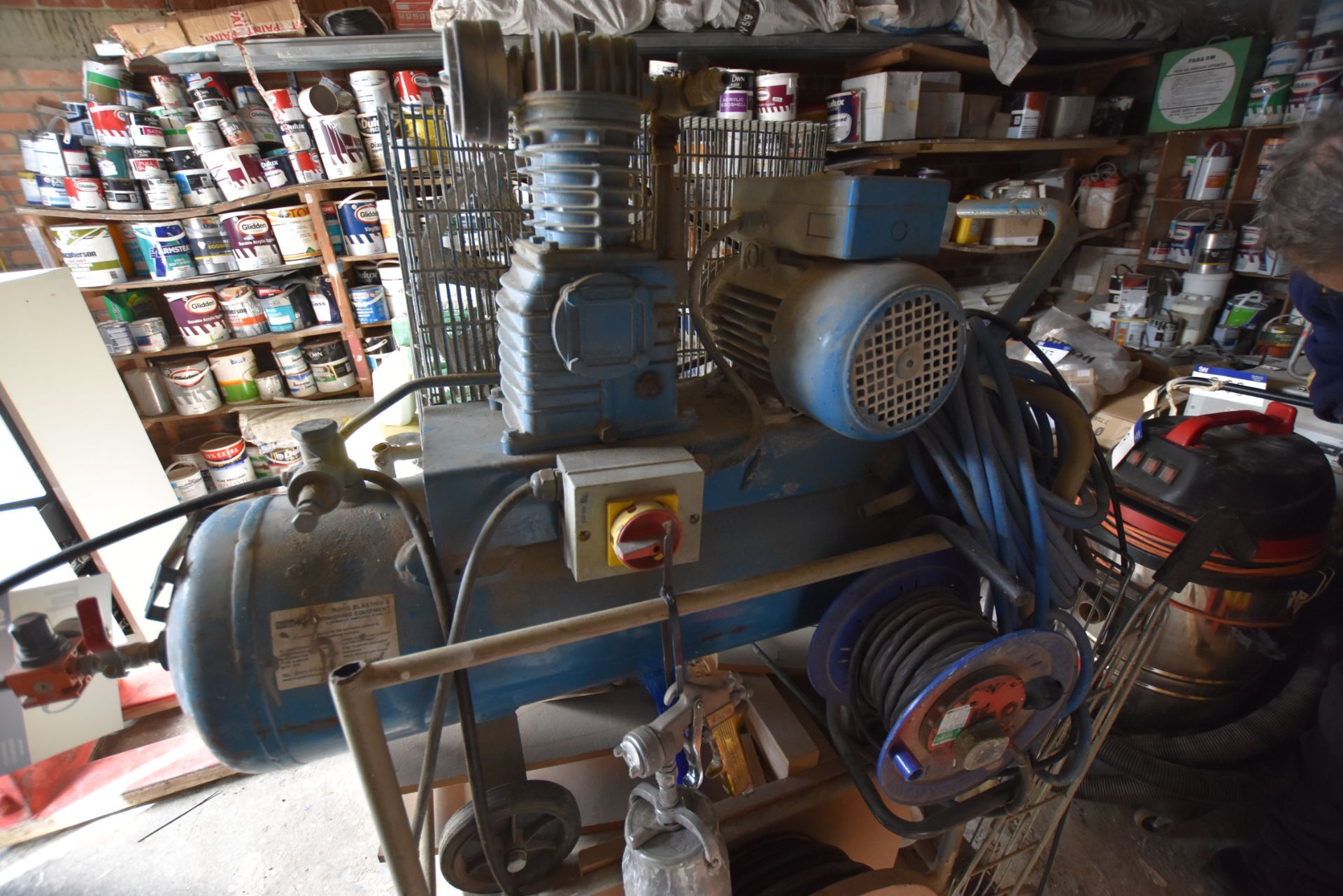 Horizontal Receiver Mounted Air Compressor, with paint spraying equipment and steel trolley - Image 2 of 2