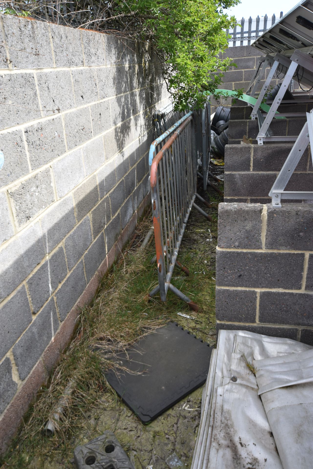 Eleven Galvanised Steel Barriers, with three wire mesh gates - Image 2 of 2