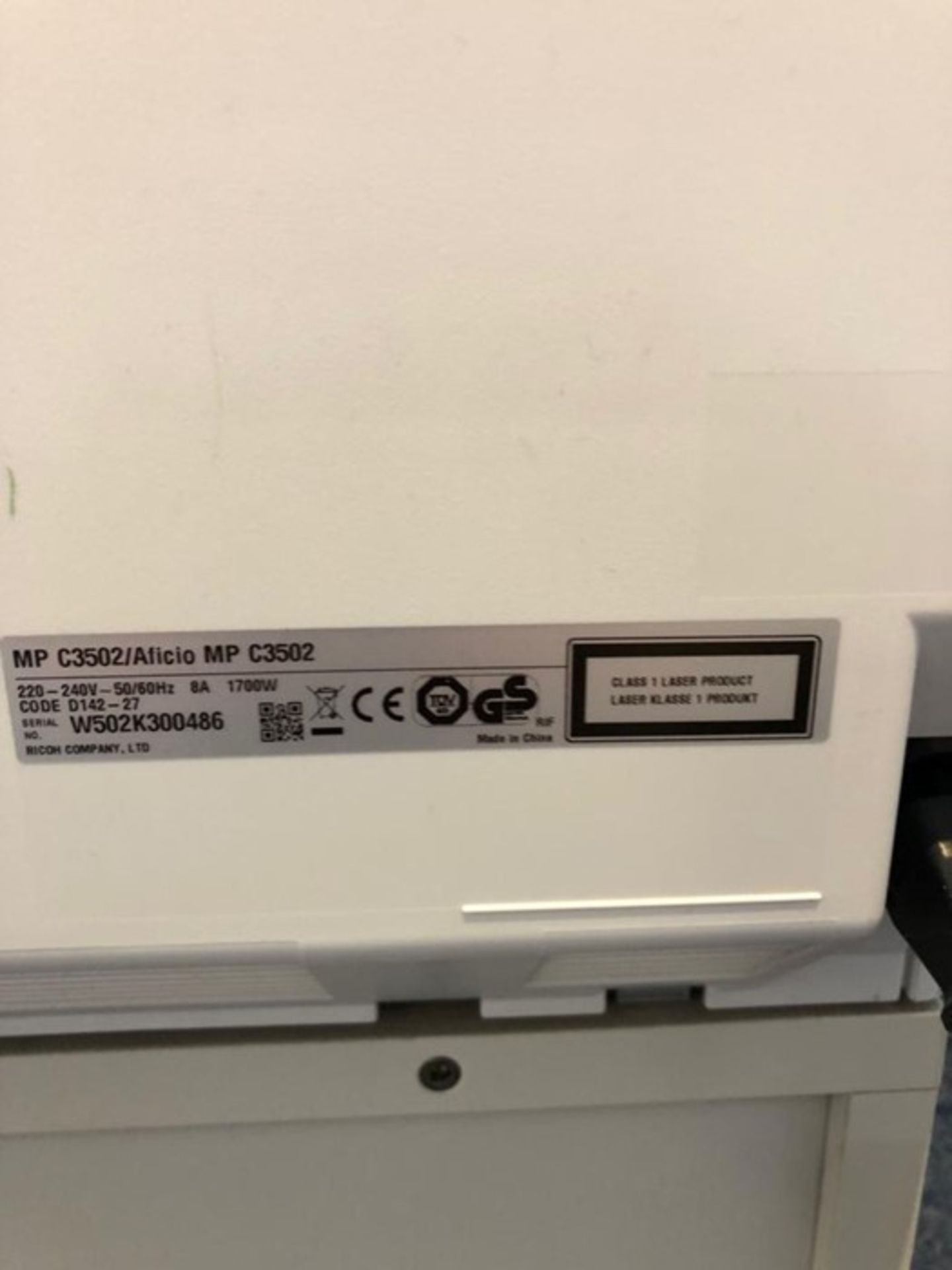 EXTRA LOT - Ricoh Aficio MP C3502 Copier Printer, serial no. W502K300486 - Image 2 of 2