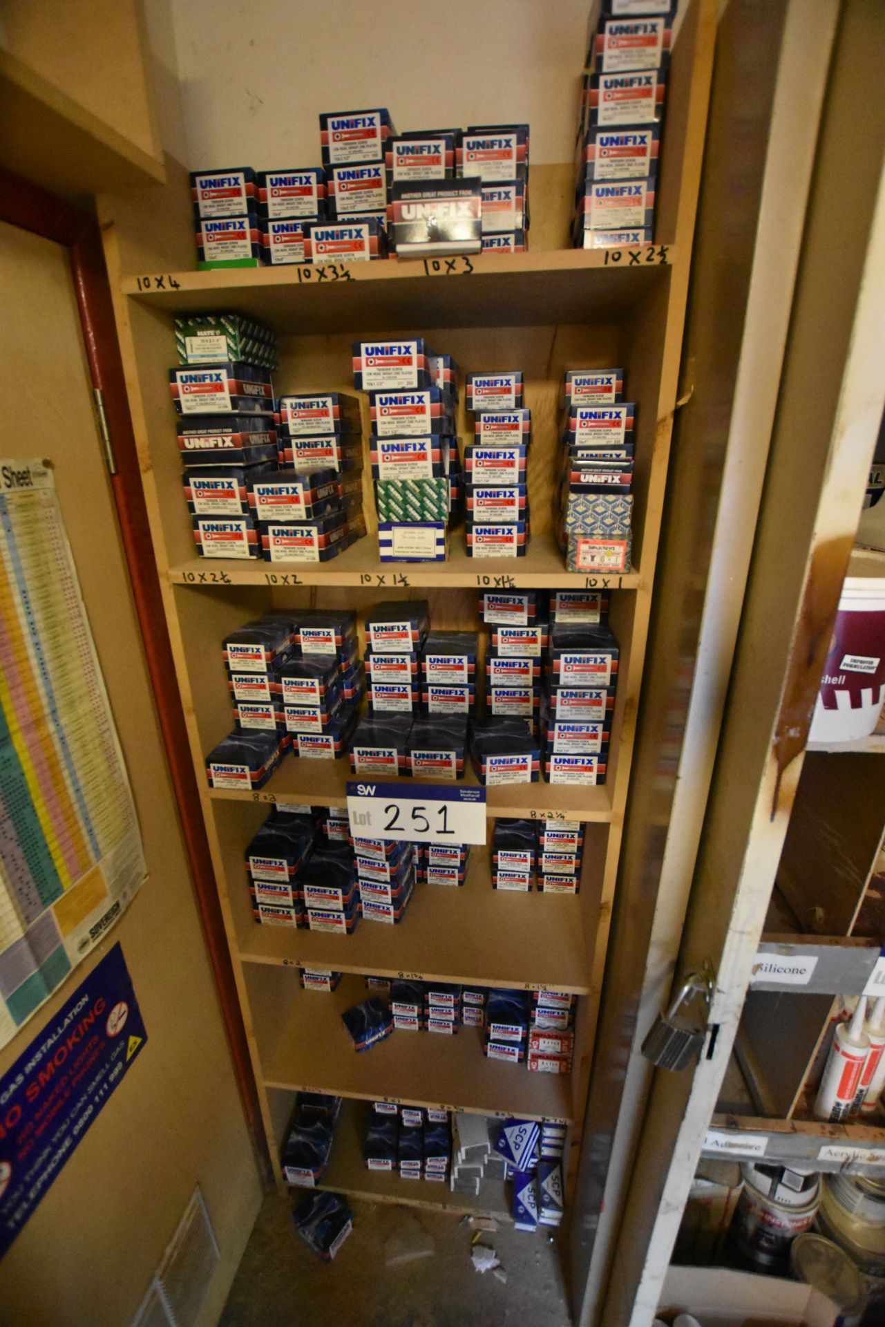 Assorted Screws and Fixings, with timber rack