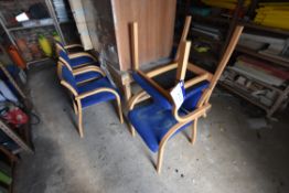 Eight Wood Frame Blue Fabric Upholstered Armchairs