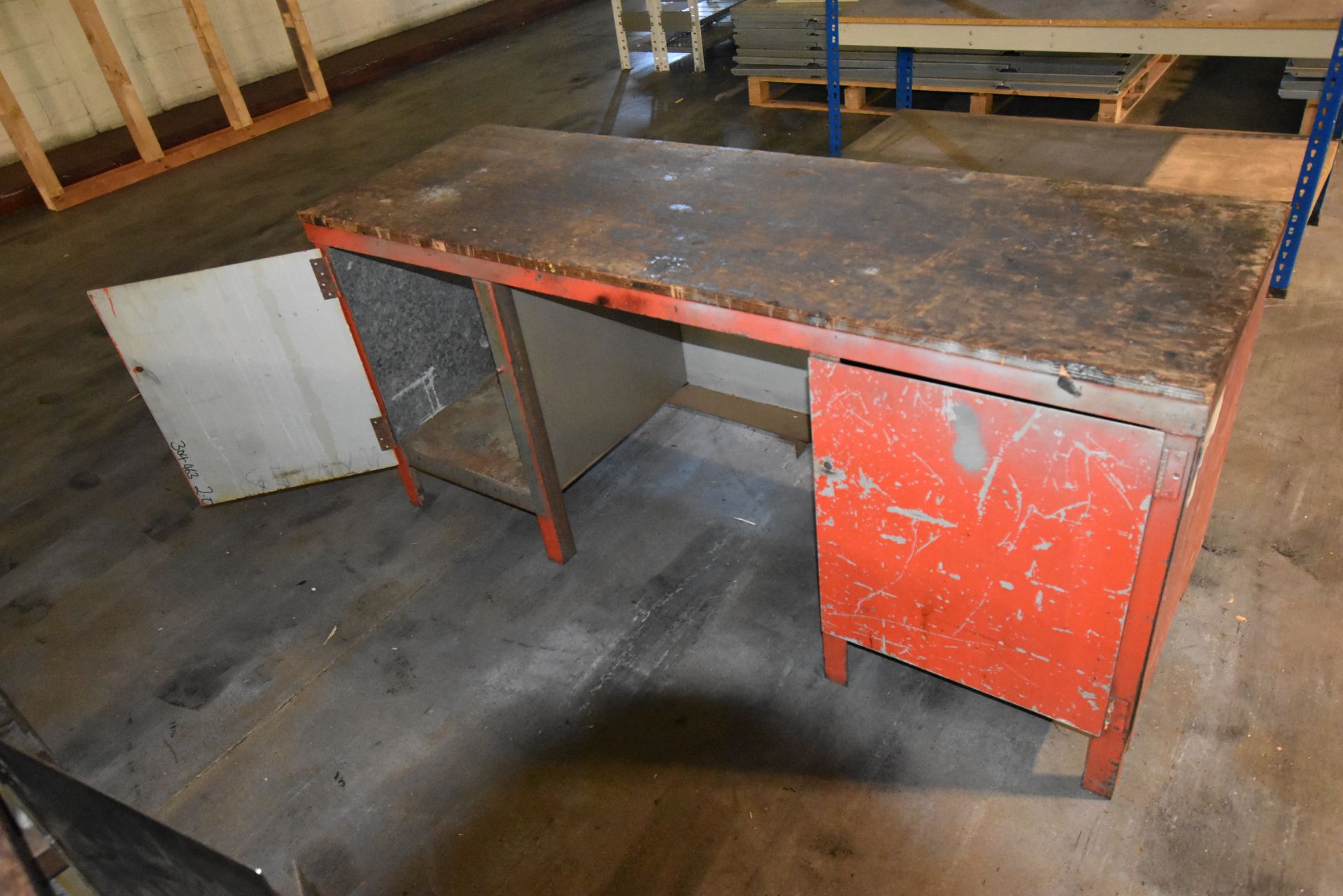 Steel Framed Timber Topped Workbench, approx. 1830