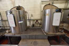 TWO STAINLESS STEEL HOLDING TANKS, each approx. 80
