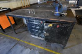 Steel Framed Timber Topped Workbench, approx. 1830