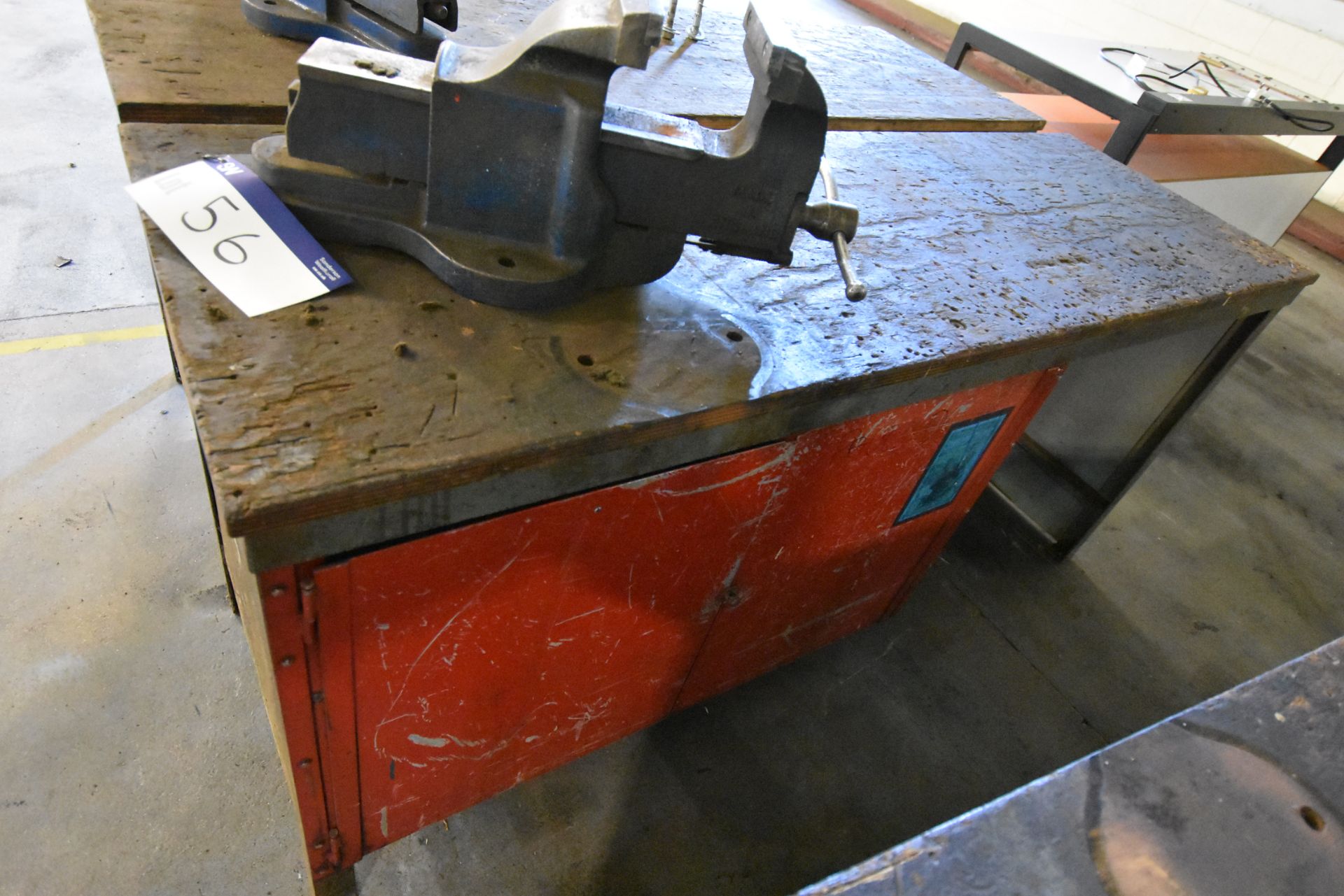 Steel Framed Timber Topped Workbench, approx. 1830