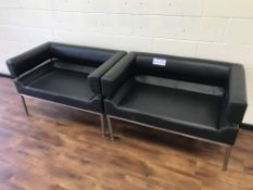 Two Leather Effect Metal Framed Two Seater Sofas,