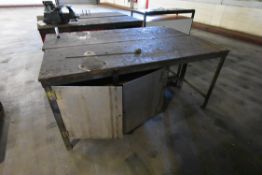 Steel Framed Timber Topped Workbench, approx. 1830