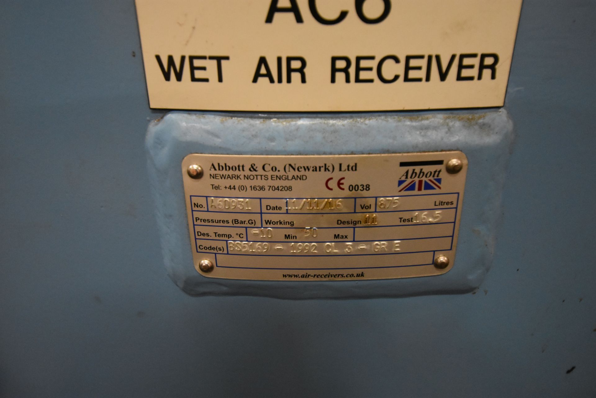 Abbott A60931 Welded Steel Vertical Dry Air Receiv - Image 2 of 2