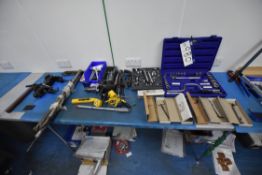 Assorted Hand Tools, as set out on bench