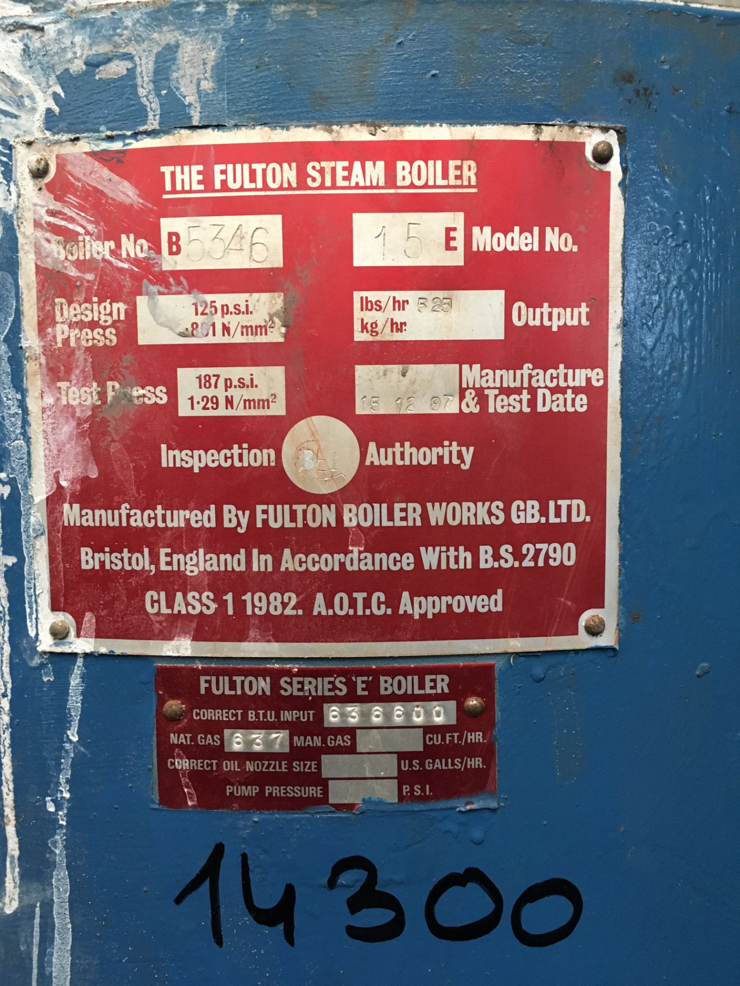 Fulton B5346 Gas -Fired Steam Boiler, approx. 1300mm long x 1000mm wide x 2200mm high, £50 lift - Image 3 of 3