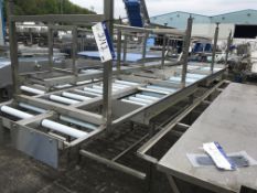 Two Twin Lane Plastic Roller Conveyors, on stainless steel frames, roller width approx. 400mm,