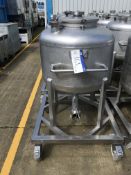 Five Mobile Stainless Steel Holding Tanks, with bottom outlet, tank approx. 800mm x 800mm x 600mm