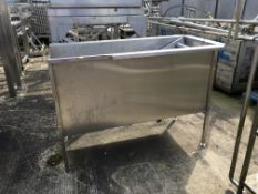 Stainless Steel Tank, with roller conveyor inside, one outlet, plastic rollers approx. 1600mm long x