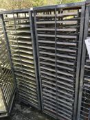 Seven Galvanised Mobile Trolleys, with aluminium trays, 21 tray capacity per trolley (some trays